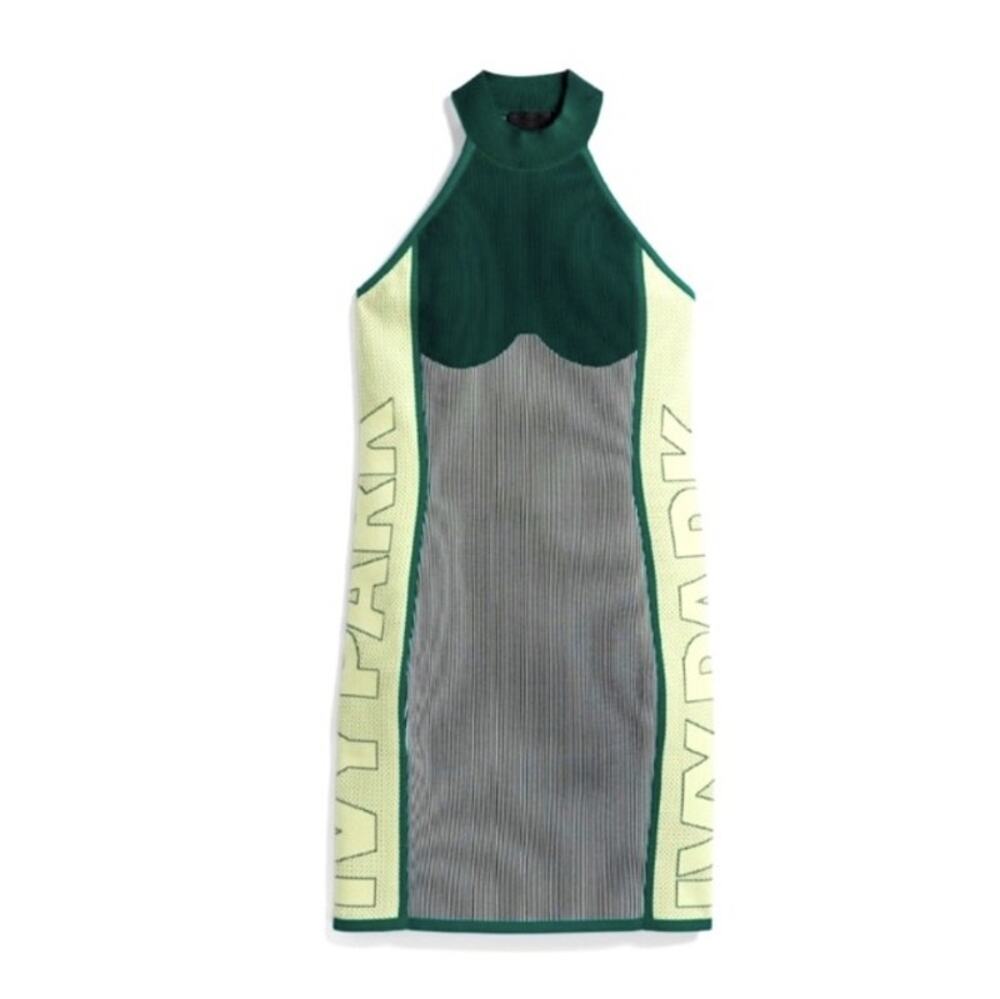 adidas Ivy Park Beyonce Drip 2 Green Knit Logo High Neck Bodycon Dress Sz M